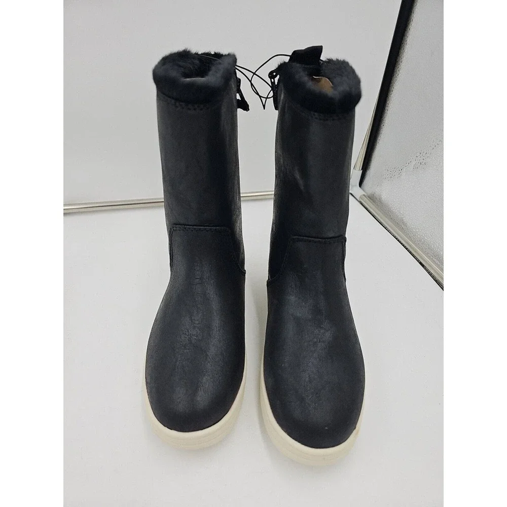 Cat &Jack Vegan Faux Fur Double Zipper Unisex Winter Boots Size 1 Black - Picture 2 of 3